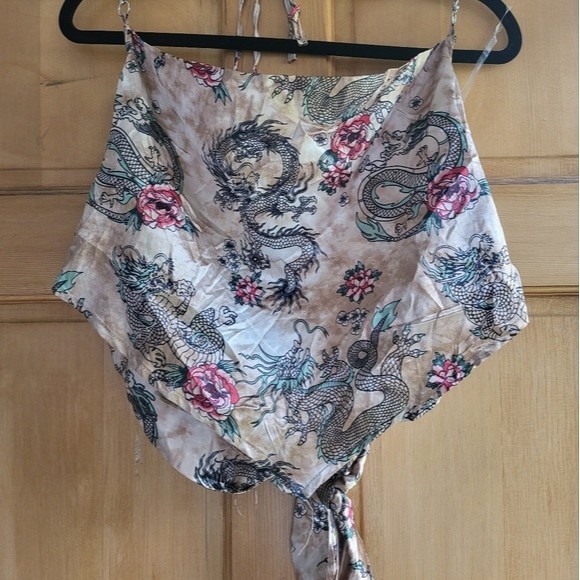 J for Justify Y2K Dragon Print Chained Neck Halter Top - Picture 2 of 7